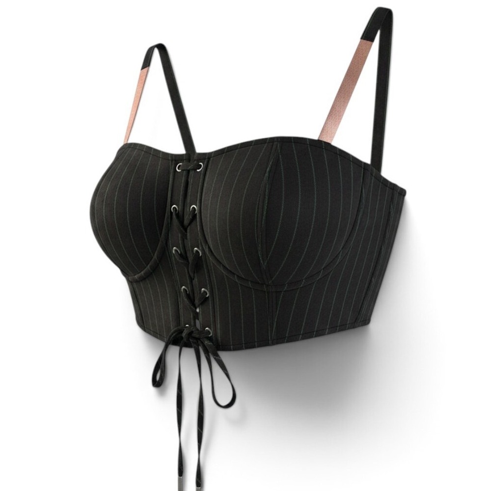 Wildfang The Empower Pinstripe 6-Way Corset Black Emerald Large Unisex
